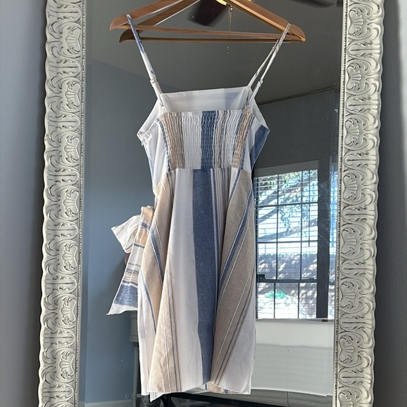 Striped Linen Wrap Minidress - Picture 2 of 4